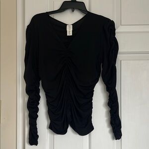 Joie Black Ruched Blouse with Long Sleeves